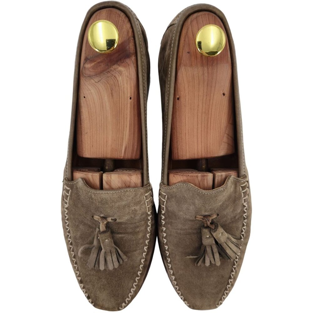 Vintage Salvatore Ferragamo Italy Dress Shoes Taupe Suede Tassel Loafers Men 8.5 - Picture 8 of 12